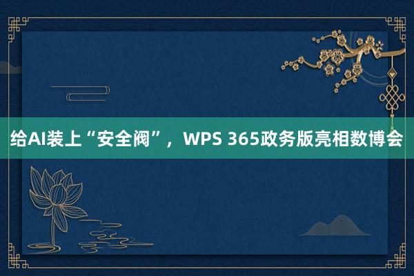 给AI装上“安全阀”，WPS 365政务版亮相数博会
