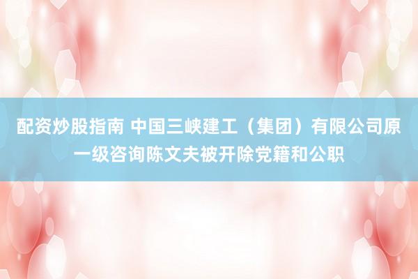 配资炒股指南 中国三峡建工（集团）有限公司原一级咨询陈文夫被开除党籍和公职