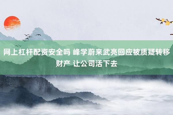 网上杠杆配资安全吗 峰学蔚来武亮回应被质疑转移财产 让公司活下去
